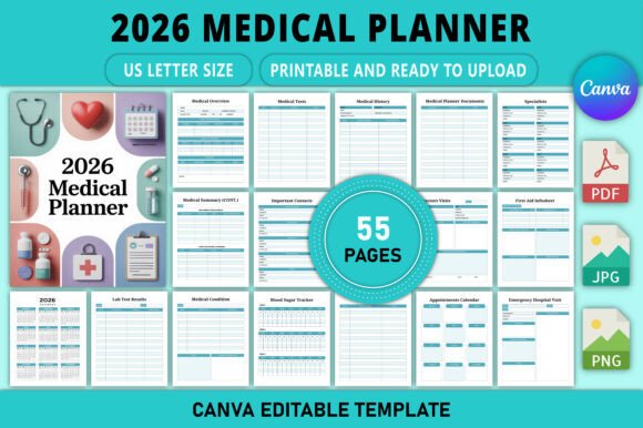 Download 2026 Medical Planner Canva Template - Medical planner Collection